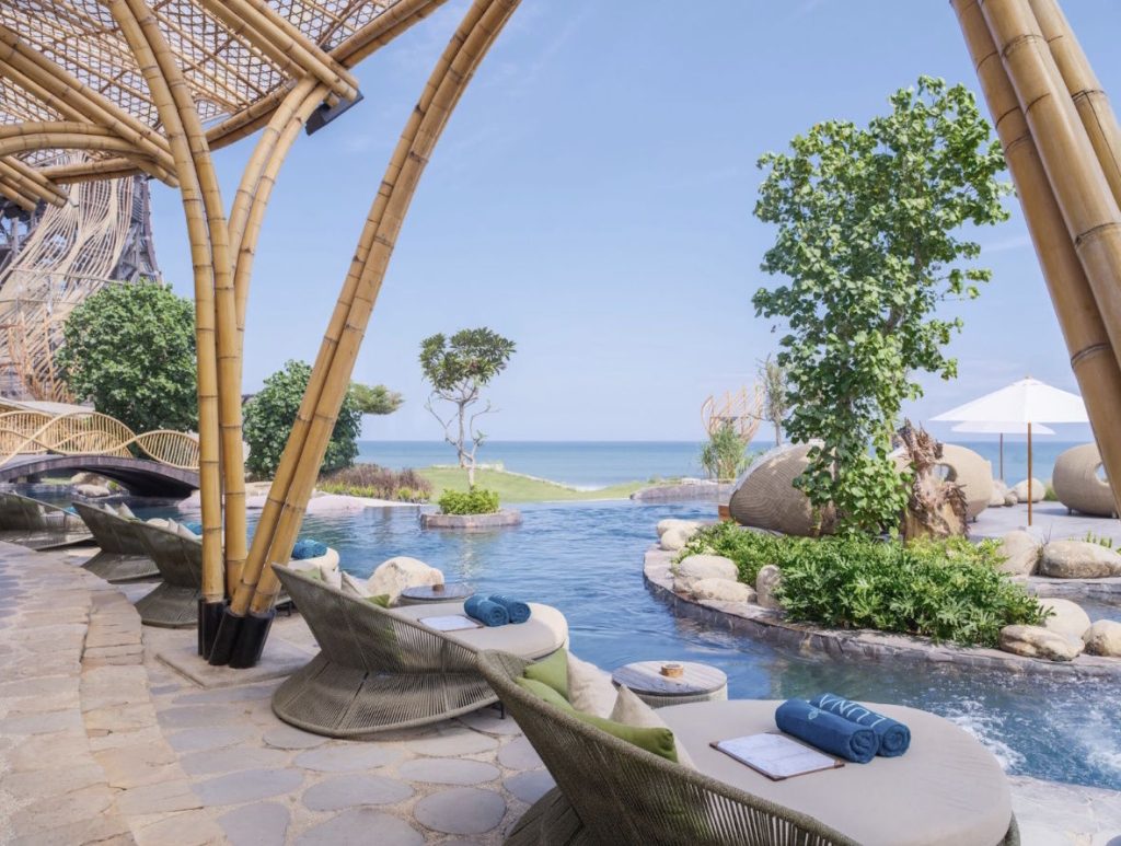 Pool and ocean view at LUNA Beach Club in the Nuanu Creative District.